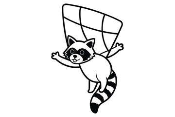 Cute cartoon raccoon flying with a parachute