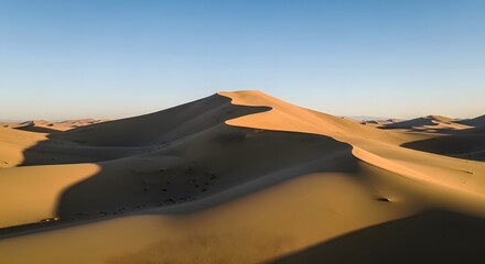 Golden Sand Dunes at Sunrise in Vast Desert Landscape