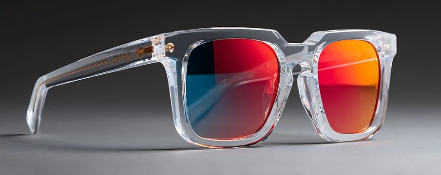 High-concept sunglasses with crystal frame and UV-reactive lenses