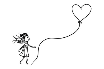 Little girl running with a heart shaped balloon