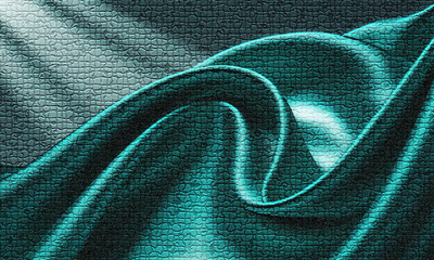 Abstract flowing turquoise and teal wavy lines with a textured background creating a sense of...