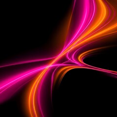 Abstract Neon Light Curves in Pink and Orange on Black Background
