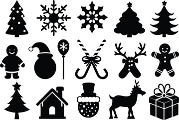 Collection of black christmas silhouette icons