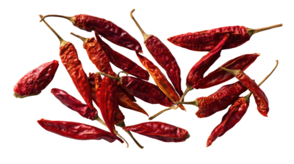 Dried red chili peppers on a white isolated background.