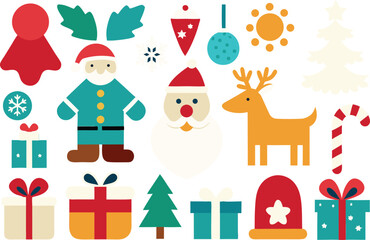 Festive christmas icons featuring santa claus and reindeer