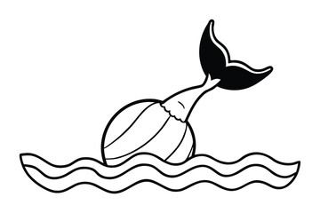 Cartoon whale tail emerging from wavy water