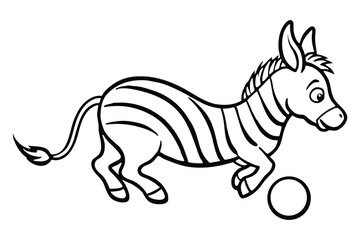 Fototapeta premium Cute cartoon zebra playing with a ball in black and white