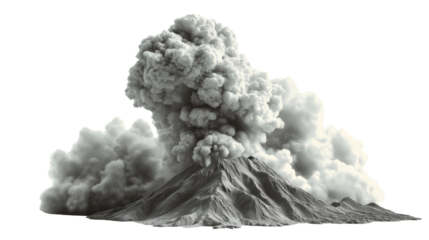 Volcanic Eruption: A majestic volcano erupts with dramatic force, spewing a towering plume of smoke and ash into the atmosphere.  The raw power of nature is on full display.