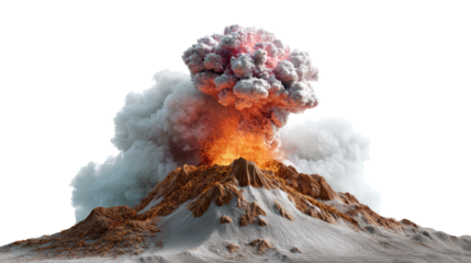 Volcanic Eruption: An awe-inspiring eruption unfolds, with molten lava, billowing ash and smoke, against an open sky, a testament to earth's raw power.