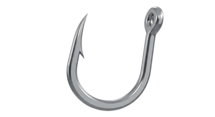 Sharp, gleaming fishing hook ready to catch the prize, symbolizing a successful catch and outdoor adventure