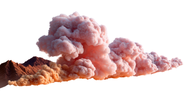 Eruption Cloud: A dramatic view of the aftermath of a volcanic eruption, a stunning cloud of dust and debris rises against the horizon.