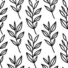 Black and white seamless floral pattern with leaves for fabric or wallpaper design