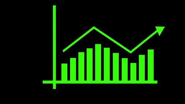 Financial success and decline. Animated green bars with upward and downward arrows. Business data statistics animation. Upward trend and decline arrow infographic loop.