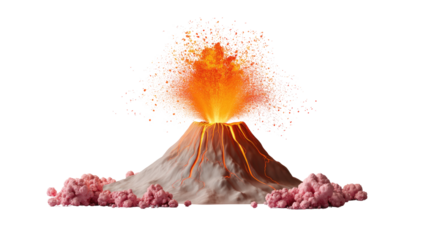 Volcanic Eruption: A powerful eruption showcases nature's raw power, with the dramatic spectacle of a volcano spewing fiery magma, ash, and smoke into the air.