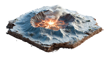 Obraz premium Volcanic eruption: A cross-section model showcases the raw power of a volcanic eruption, with fiery lava and billowing smoke dramatically erupting from the crater.