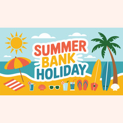 Summer bank holiday beach scene with surfboards and drinks