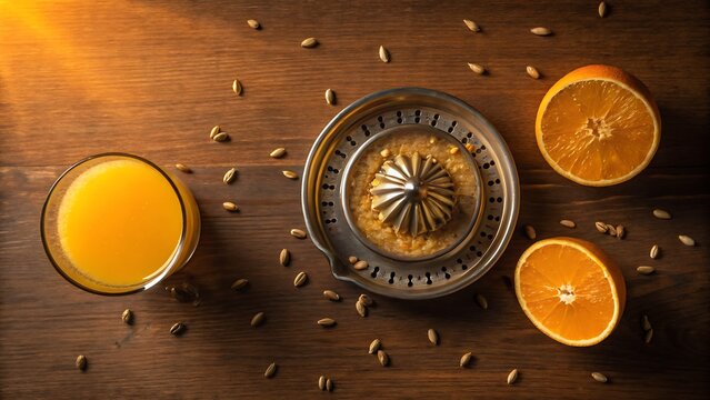 over head orange juice and squeezer