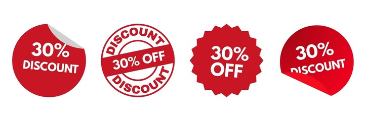 Set of sale tags, set of sale 30% off tags, sale icons, labels, stamps, 30% discount, sale discount, set of 30% sale discount and 30% off tags. 