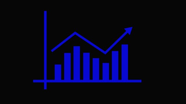 Business decline chart. Blue and black abstract background with downward trend loop. Downward trend infographic. Minimalist motion graphics with abstract background loop.
