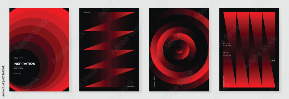 Wall mural modern gradient poster on dark background vector set. cover template with red perspective geometric 