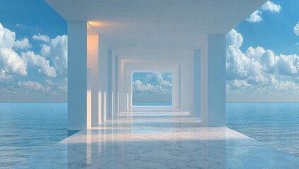 White colonnade over ocean, sky view