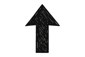 Simple black arrow pointing up, hand-drawn style, isolated on transparent background, ideal for various design projects