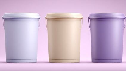 Three empty plastic containers with lids and handles.