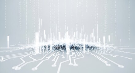 Abstract futuristic technology background with circuit board lines and digital binary code falling conveying advanced computing concepts and network connections