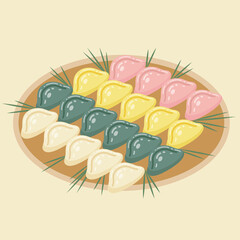 Basket of Korean half-moon rice cakes (songpyeon) for Chuseok holiday