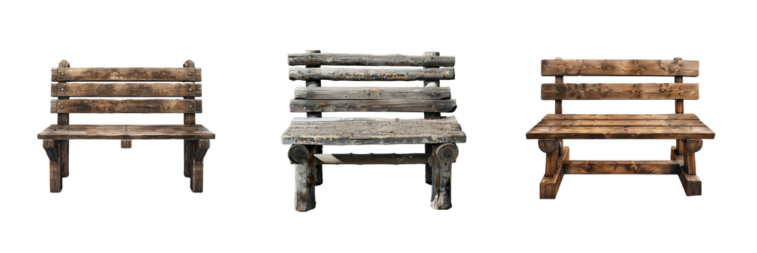 Set of Old Bench Isolated on Transparent Background. PNG.