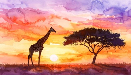Savannah Giraffe at Sunset