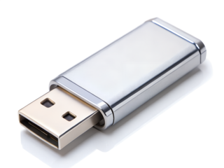 Silver usb flash drive isolated on transparent background