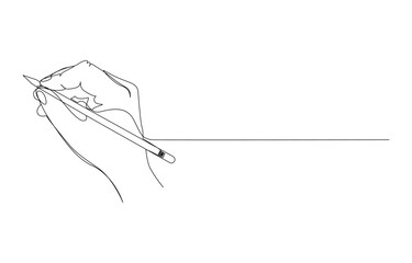 Hand holding a pencil, writing or drawing on a blank surface