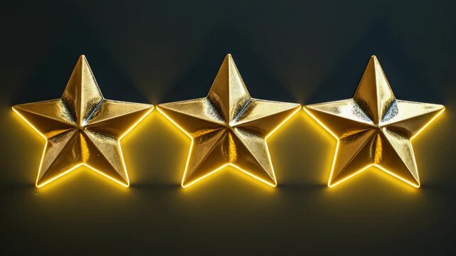 A row of five gold stars with a yellow border against a dark background.