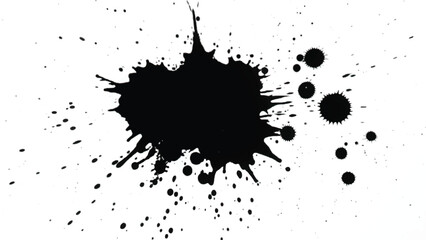 Abstract black ink splatter and splashes on white background for creative designs