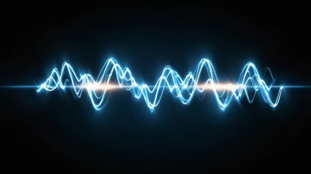 Electric Wave: Dynamic depiction of an electric wave, glowing in shades of blue and white against a dark backdrop, representing the flow of energy and sound.