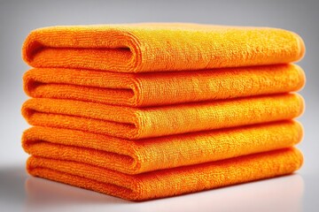 Stack of five orange microfiber towels