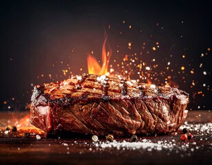 Juicy grilled beef steak with salt and pepper