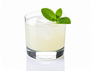 Refreshing lemonade cocktail with mint in a tumbler glass on a white background