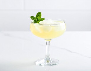 Elegant yellow cocktail with mint garnish in a coupe glass
