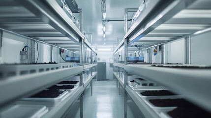 Obraz premium Water-retaining soil mixture lab in a futuristic farm 