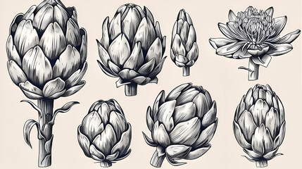 Naklejka premium Elegant artichoke engraving illustration for culinary design projects or fine art