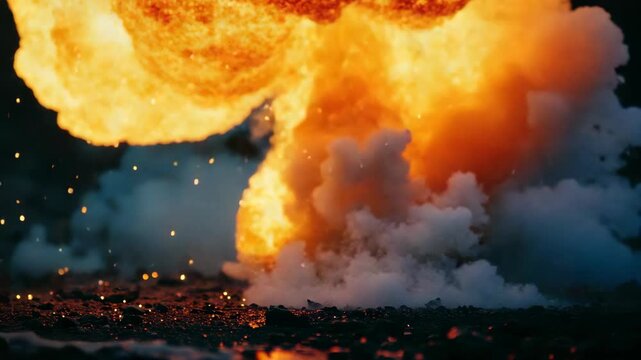 Bomb explosion in the dark.