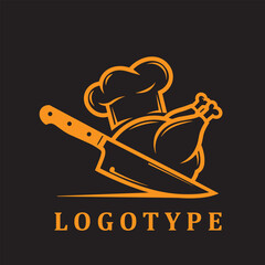 Orange roasted chicken logo with chef’s hat and knife on black background—bold, modern, and flavor-packed.