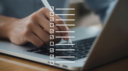 Person typing on a laptop with ai and technology icons floating above