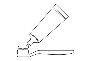 Minimalist style toothbrush and paste single line art isolated vector outline drawing illustration
