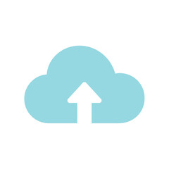 Simple light blue cloud icon with an upward pointing white arrow representing a digital upload or data transfer.
