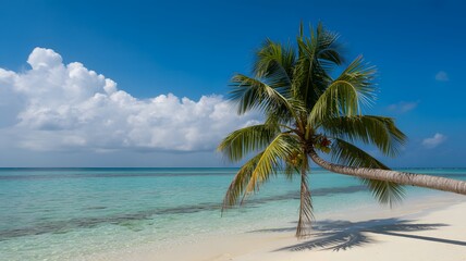 Perfect Tropical Beach Paradise with Single Palm Tree and Crystal Waters