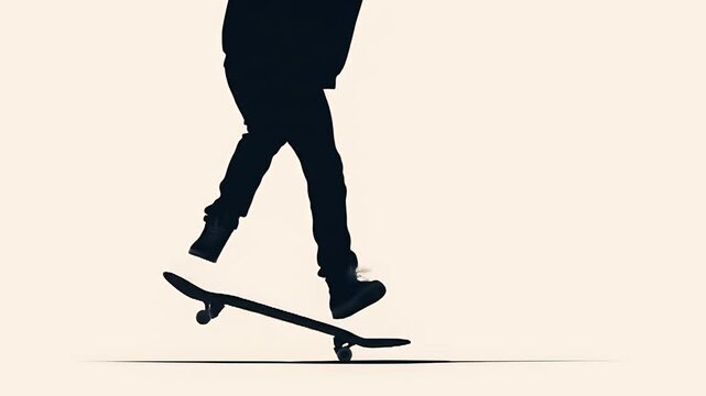 black and white silhouette of person playing skate board