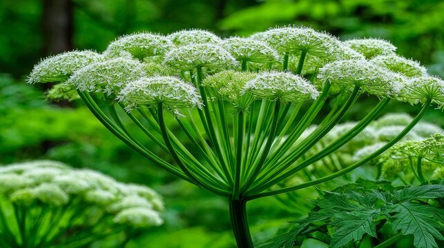 The Conium maculatum, also known as hemlock, is a toxic plant with small white flowers that is highly poisonous and deadly